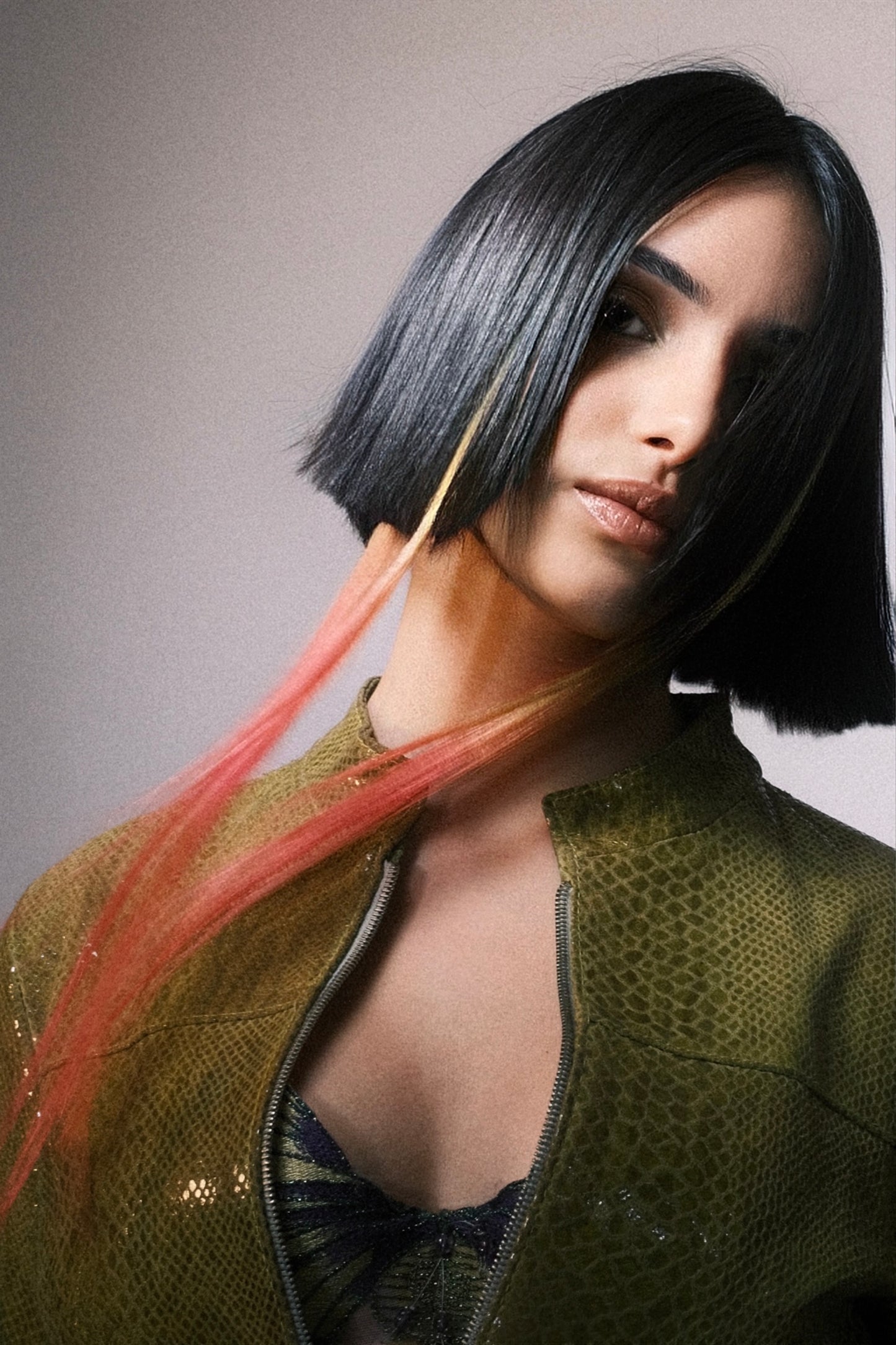 Mèche clipsable - multicolore Vert acide / Rose néon